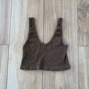 Urban Outfitters Olive Ribbed Knit Crop Top